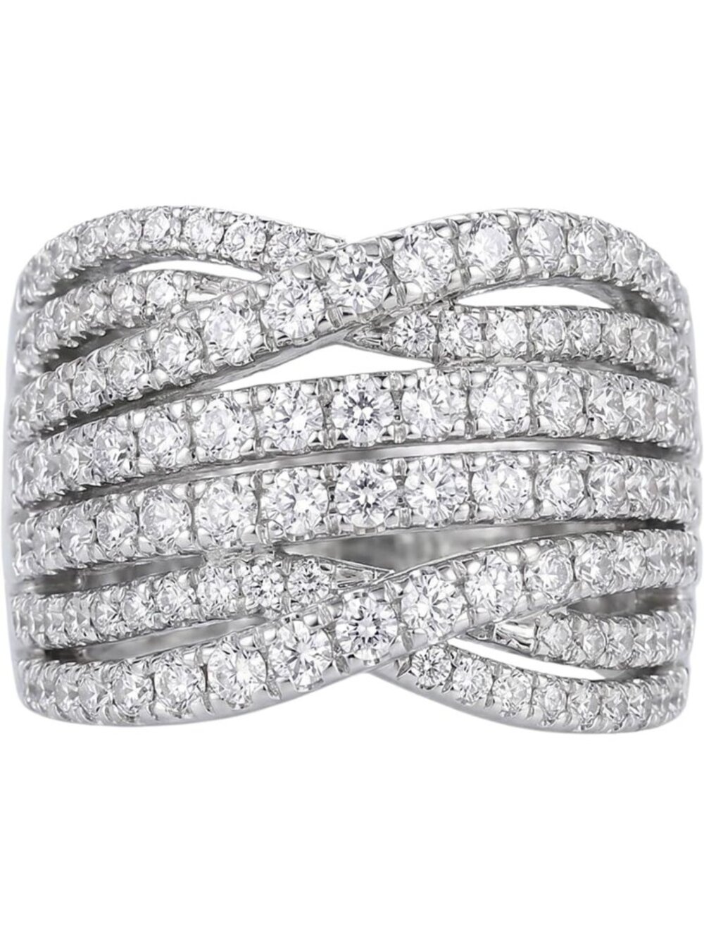 Women's Sterling Silver Cubic Zirconia Intertwined X Wide Ring, 7 Rows of Cross